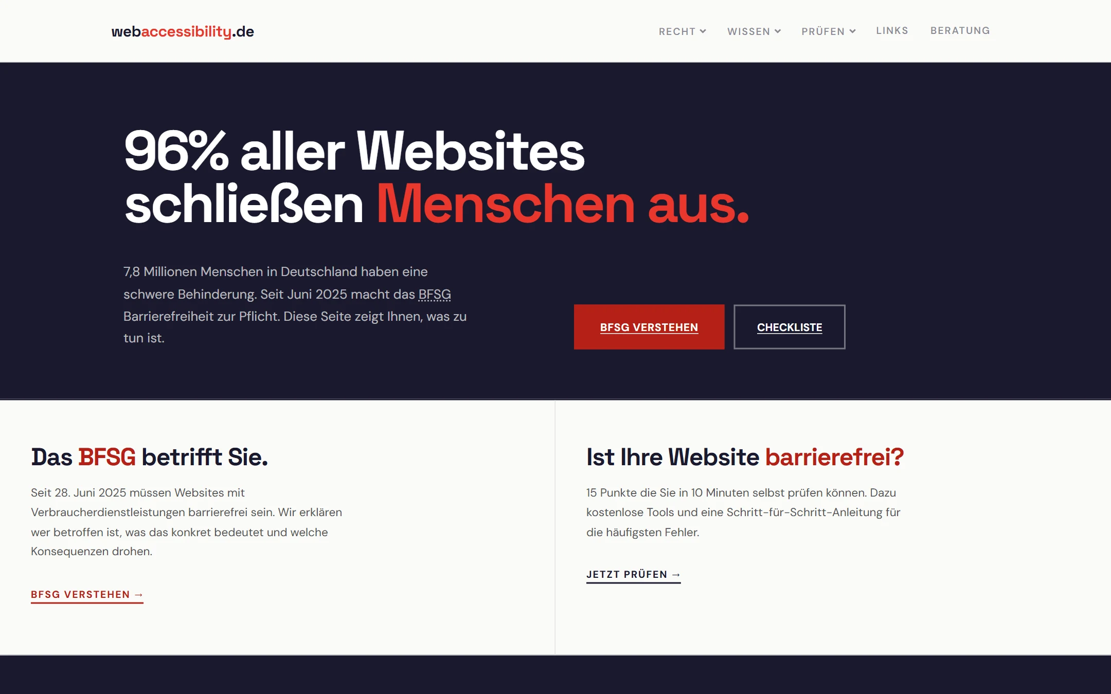 Startseite webaccessibility.de auf dem Desktop